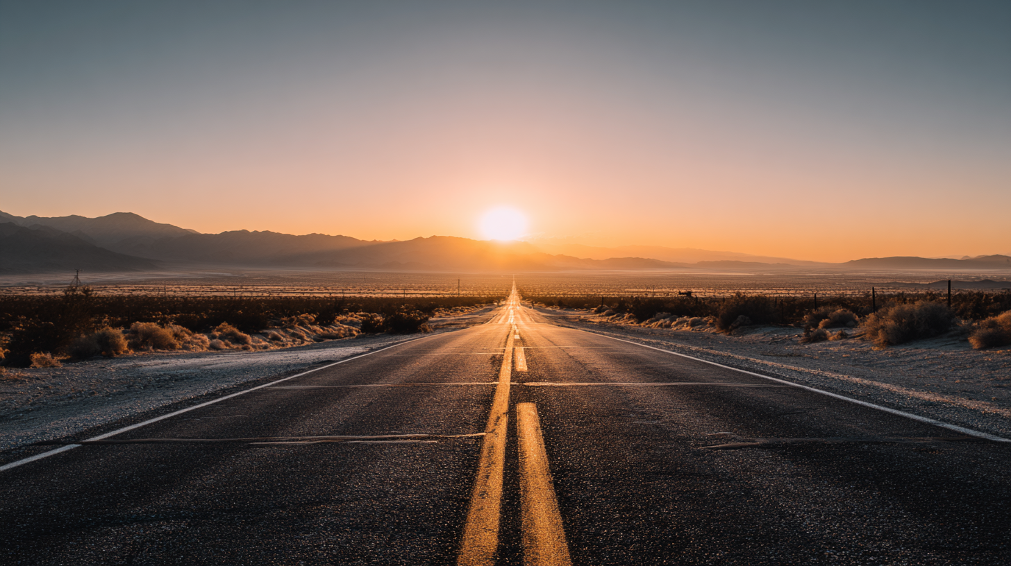 Route dans le désert du Nevada au lever du jour
